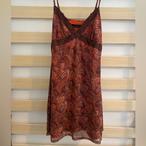 UO Lace Trim Mesh Mini Dress in Brown Multi - Picture 2 of 5